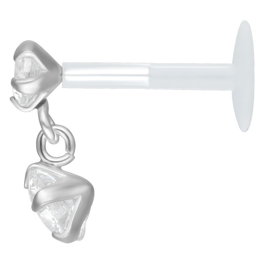 Silbernes Labret mit hängendem Kristall auf weißem Hintergrund