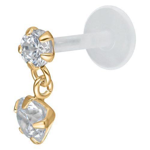 Goldenes Labret mit klarem Kristallanhänger auf weißem Hintergrund