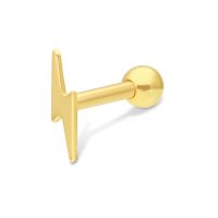 Goldenes Ohrbarbell mit Blitzdesign auf weißem Hintergrund