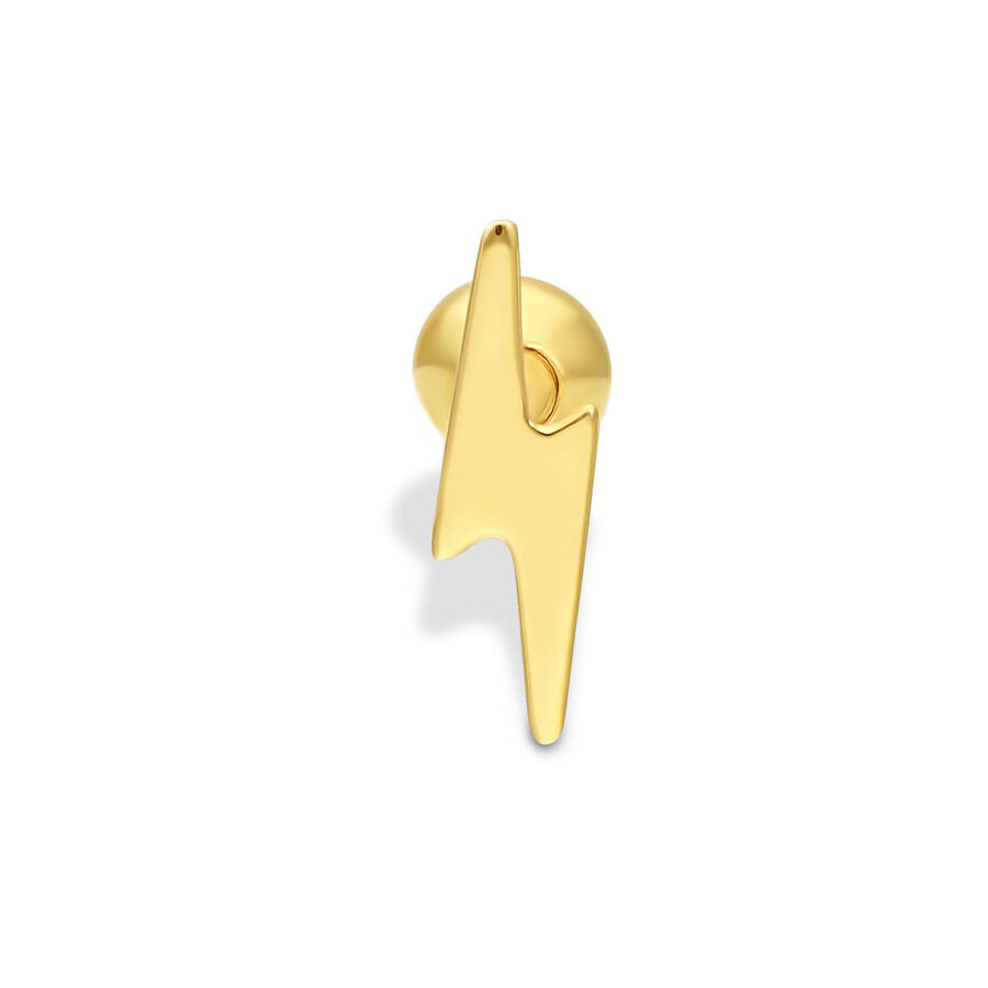 Goldenes Ohrbarbell mit Blitz-Design auf weißem Hintergrund