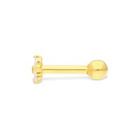 Goldener Ohr Barbell mit drei klaren Kristallen auf weißem Hintergrund