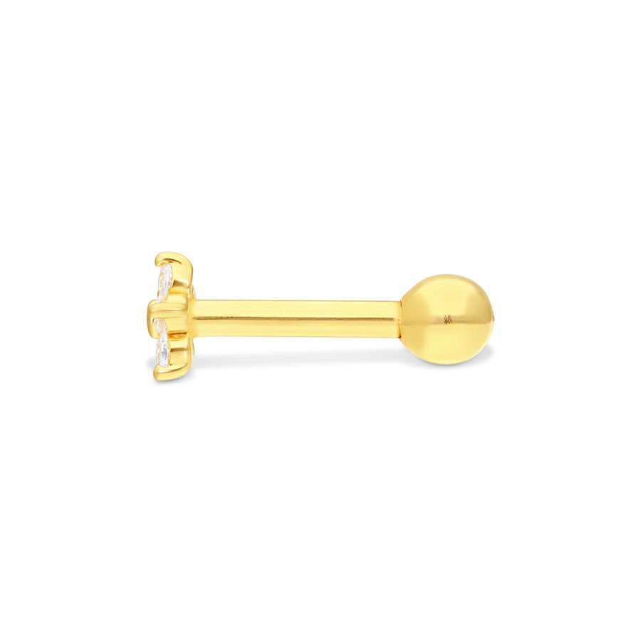 Goldener Ohr Barbell mit drei klaren Kristallen auf weißem Hintergrund