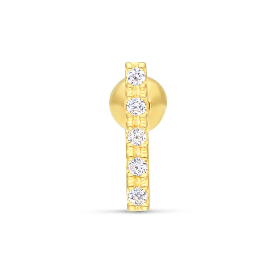 18K Gold Barbell mit fünf klaren Kristallen auf weißem Hintergrund
