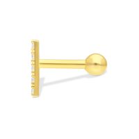 Goldenes Ohrbarbell mit fünf klaren Kristallen auf weißem Hintergrund