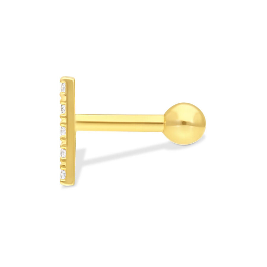 Goldenes Ohrbarbell mit fünf klaren Kristallen auf weißem Hintergrund
