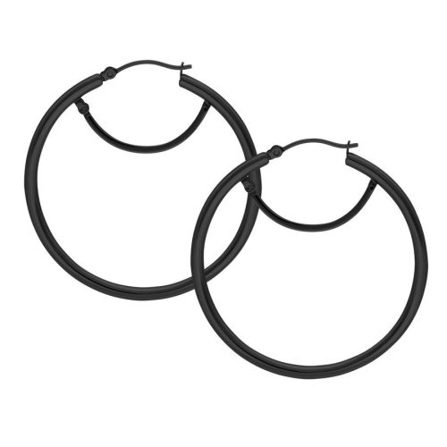 Schwarze Ohrringe mit Klappverschluss, 45 MM, auf weißem Hintergrund