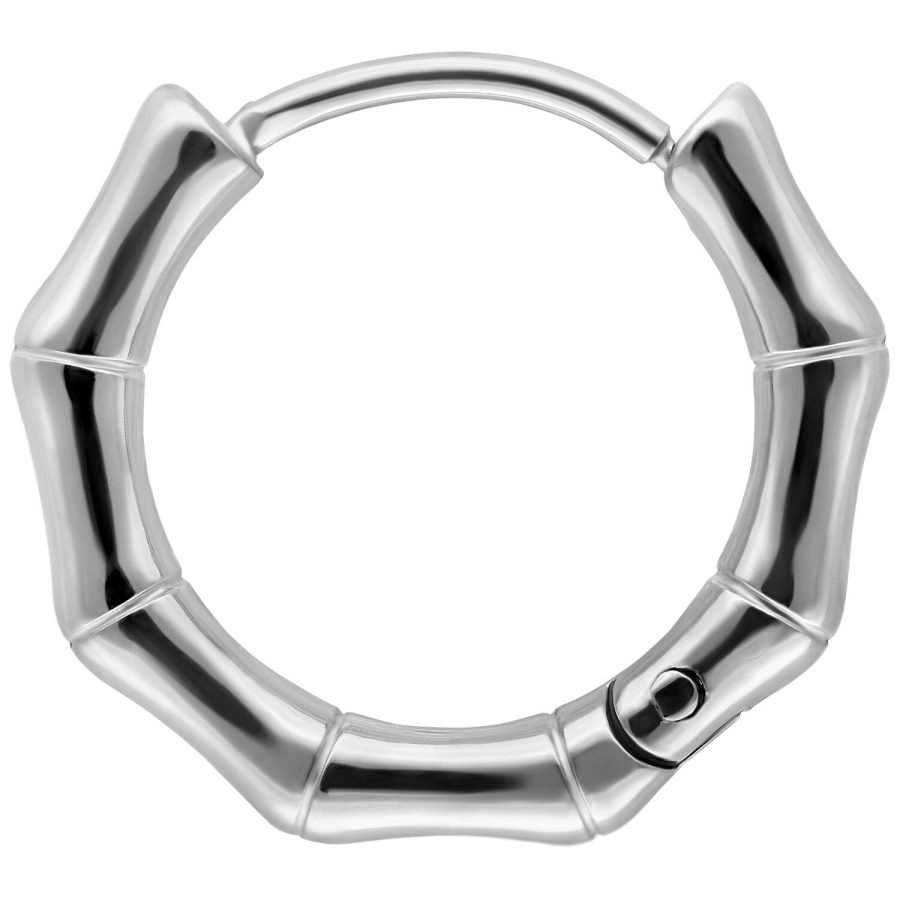 Silberner Ohrring im Bambus-Design aus Edelstahl auf weißem Hintergrund