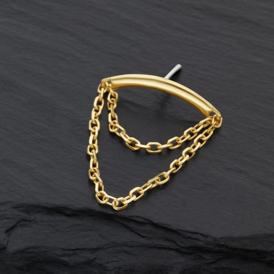 Goldener Helix Kettenaufsatz mit klaren Kristallen auf dunklem Hintergrund