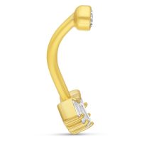 Goldenes Microbananabell aus 18K mit klarem Kristall auf weißem Hintergrund