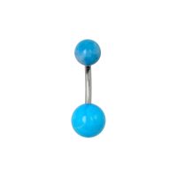 Bauchnabel-Piercing aus Titan mit zwei blauen Kugeln auf weißem Hintergrund
