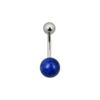Piercingaufsatz mit blauem Halbedelstein und silbernem Stab auf weißem Hintergrund