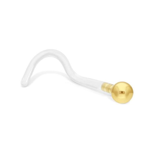 Transparenter Bioplast-Nasenstecker mit goldener Kugel auf weißem Hintergrund