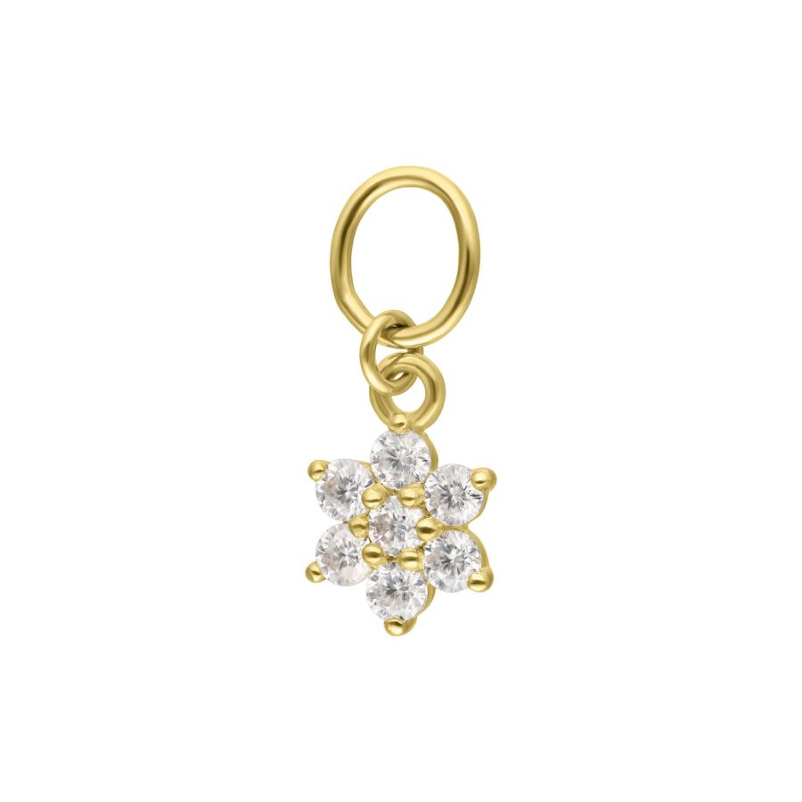 Goldener Blumenanhänger aus 18K Gold mit klaren Moissanit-Kristallen