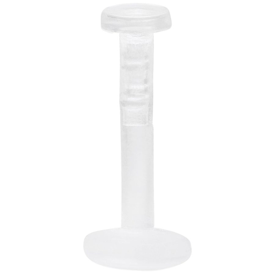 Transparenter Labret Stab aus Bioplast auf weißem Hintergrund