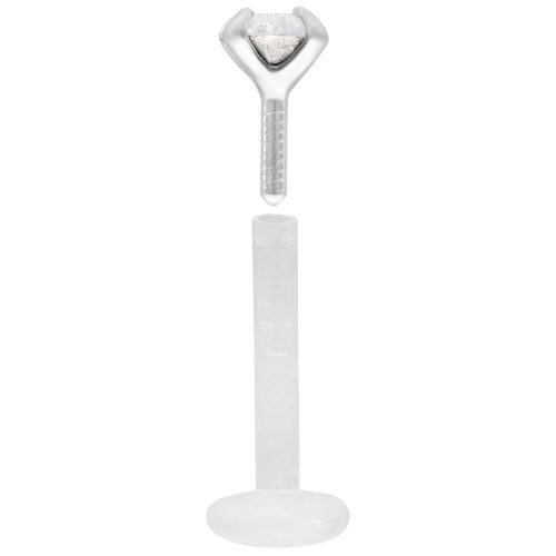 Kristallklarer Micro Labret aus Bioplast mit Push Fit auf weißem Hintergrund