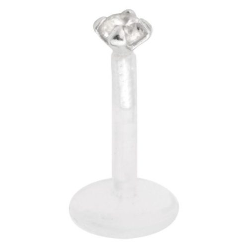 Silbernes Labret mit kristallklarem Stein, Stärke 1,2 mm, Länge 6,0 mm