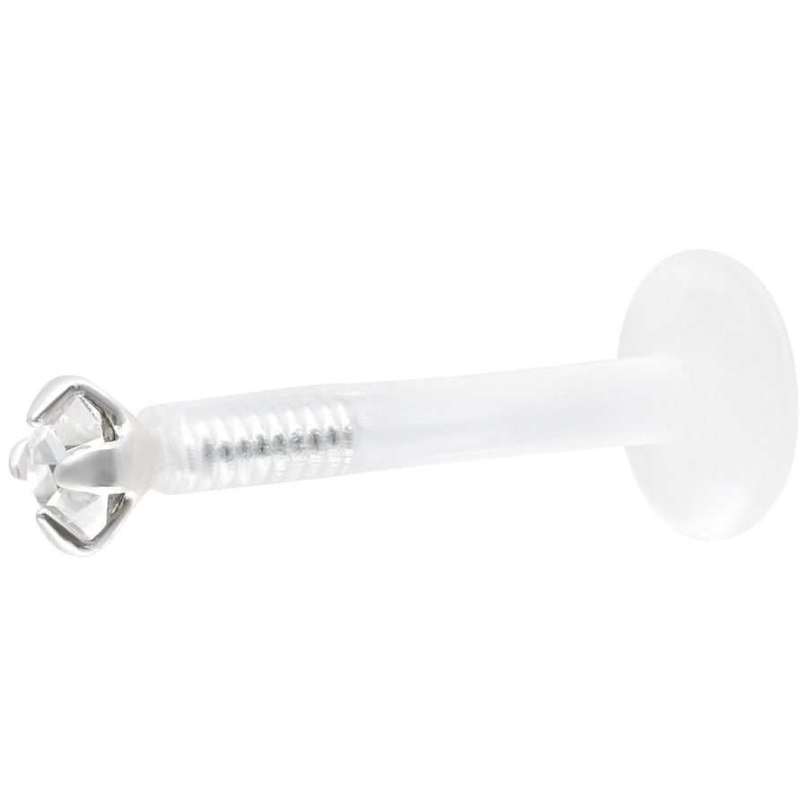 Kristallklarer Labret mit Push Fit auf weißem Hintergrund