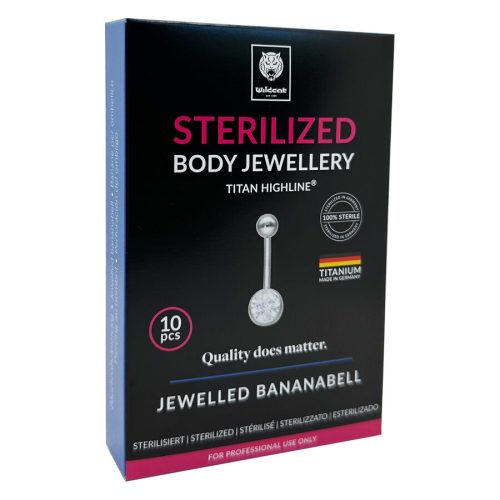 Sterilisierter Titan-Bauchnabelpiercing, silbern mit klarem Kristall auf schwarzem Hintergrund