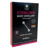 Schwarze Verpackung mit silbernem Barbell Piercing und Titan-Label