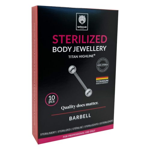 Schwarze Verpackung mit silbernem Barbell Piercing und Titan-Label