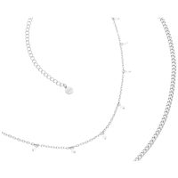 Silberne Bauchkette mit zwei Reihen, Perlen und Karabinerverschluss auf weißem Hintergrund