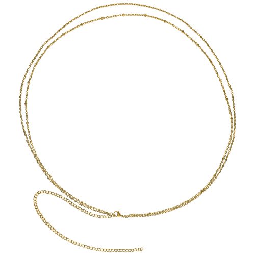 Zweireihige goldene Bauchketten aus Chirurgenstahl auf weißem Hintergrund