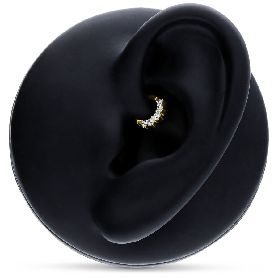 Goldener Septum Clicker mit klaren Kristallen an schwarzem Ohrmodell