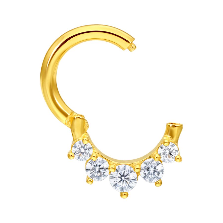 Glänzender 18K Gold Piercingring mit klaren Kristallen auf weißem Hintergrund