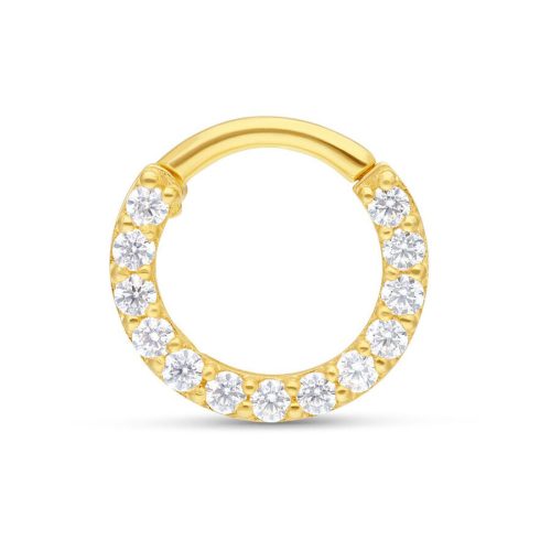 Goldener Septumring mit klaren Kristallen auf weißem Hintergrund
