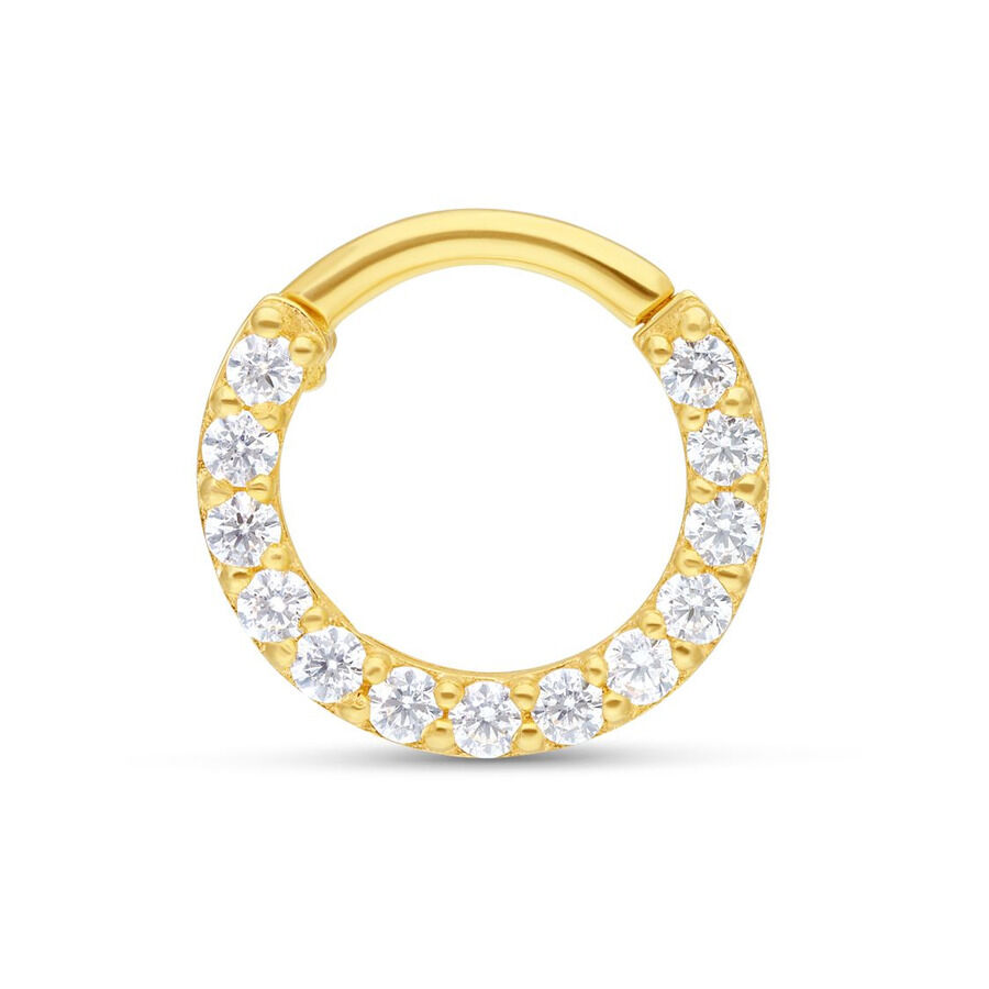 Goldener Septumring mit klaren Kristallen auf weißem Hintergrund