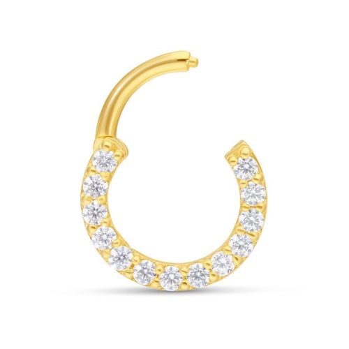 Goldener Septumring mit klaren Kristallen, 1,2 mm Stärke, 8,0 mm Innendurchmesser auf weißem Hintergrund