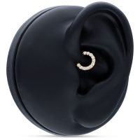 18K Gold Septum Ring mit klaren Kristallen auf schwarzem Ohrmodell