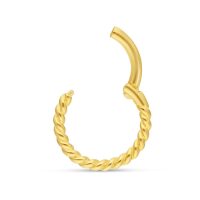 Goldener 18K Rope Ring auf weißem Hintergrund, gedrehte Struktur