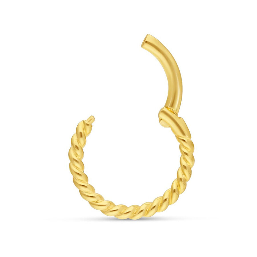 Goldener 18K Rope Ring auf weißem Hintergrund, gedrehte Struktur