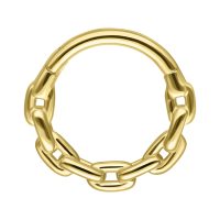 Hochwertiger 14K Gold Kettenring für Septum auf weißem Hintergrund