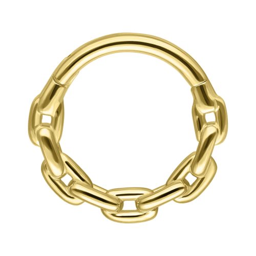 Hochwertiger 14K Gold Kettenring für Septum auf weißem Hintergrund
