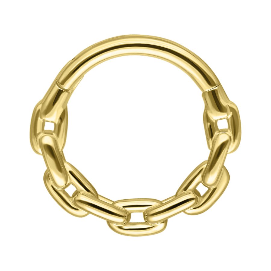 Hochwertiger 14K Gold Kettenring für Septum auf weißem Hintergrund
