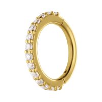 Goldener Hinged Ring mit Moissanit-Kristallen auf weißem Hintergrund