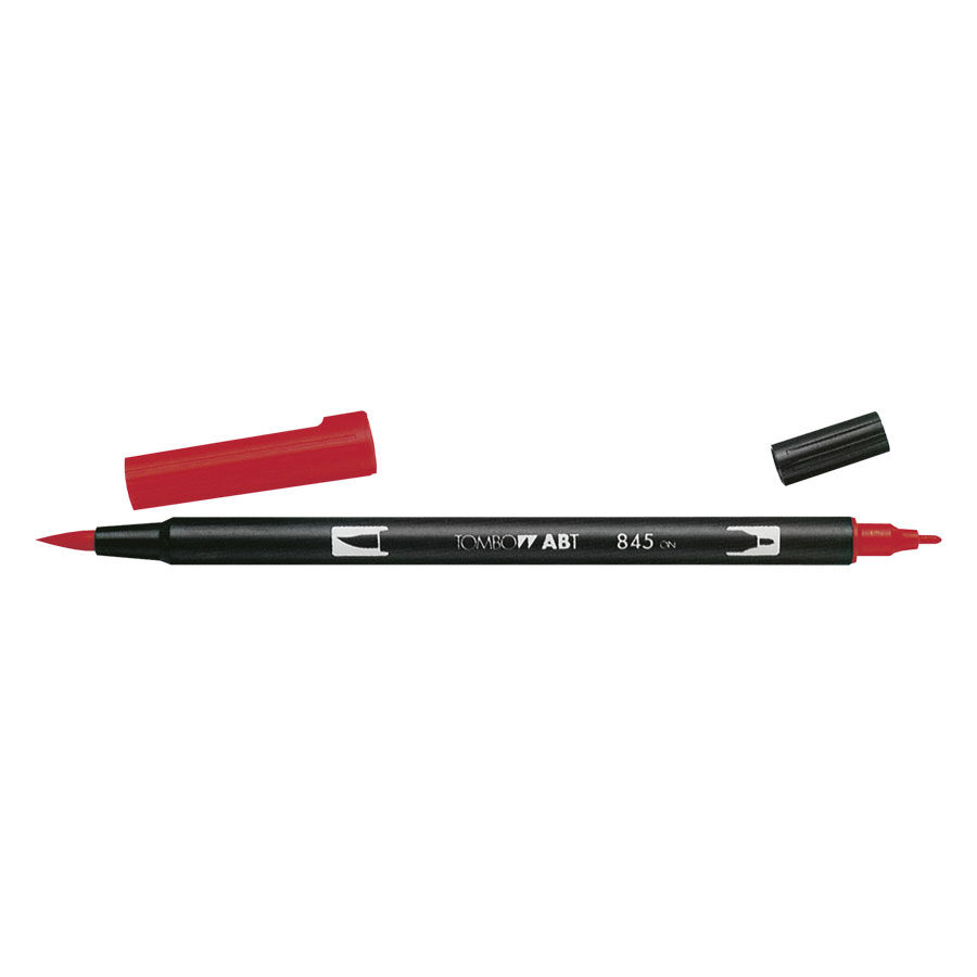 Roter Tombow Dual Brush Pen mit zwei Spitzen auf weißem Hintergrund
