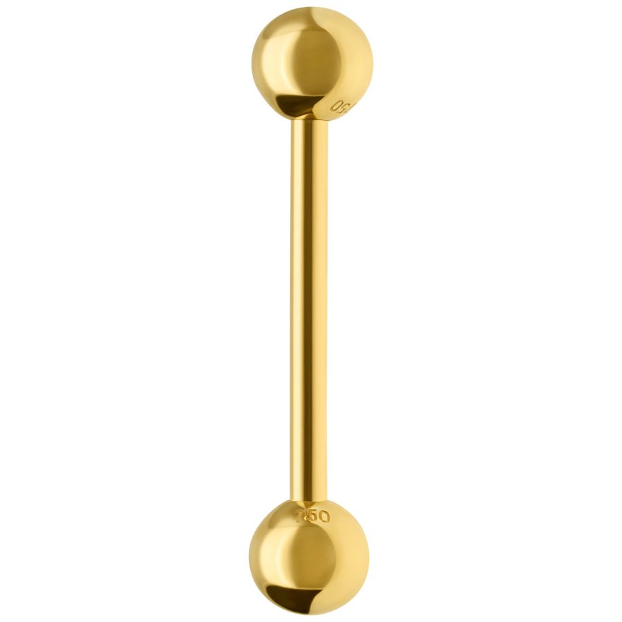 Glänzender 18K Gold Barbell, Länge 14,0 mm, auf weißem Hintergrund