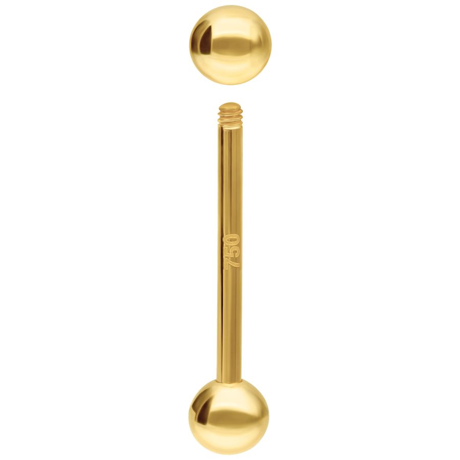 Goldene 18K Barbell mit 14,0 mm Länge und Außengewinde auf weißem Hintergrund