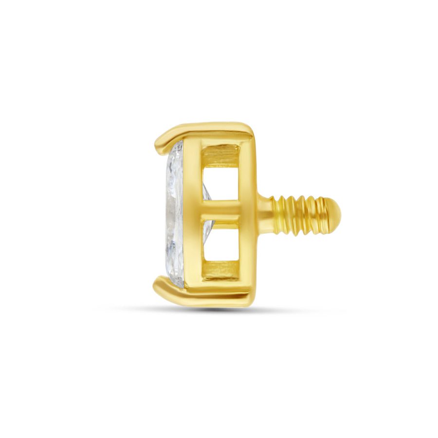 Goldener 18K Piercing-Aufsatz mit Zirkonia, 4,0 mm Größe, auf weißem Hintergrund