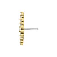 Seitliche Ansicht eines 14K Gold Aufsatzes mit klaren Moissanit Kristallen