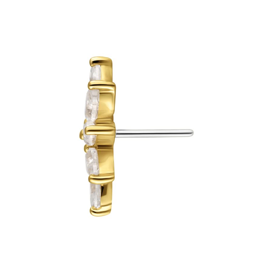 Goldener Push Fit Aufsatz mit klaren Moissanit-Kristallen, seitlich