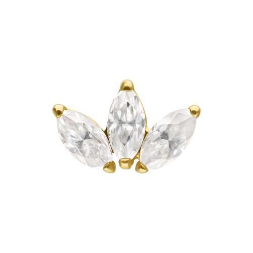 Goldener Lotus-Aufsatz mit drei klaren Moissanit-Steinen