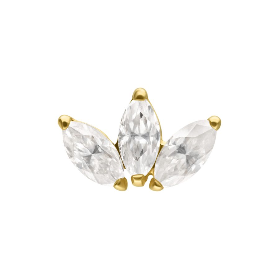 Goldener Lotus-Aufsatz mit drei klaren Moissanit-Steinen