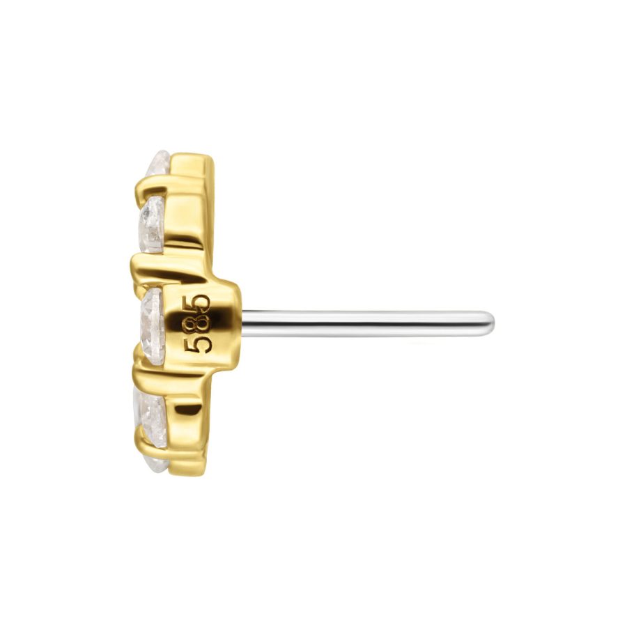 Goldener Push-Fit Aufsatz mit klaren Moissanit-Kristallen auf weißem Hintergrund