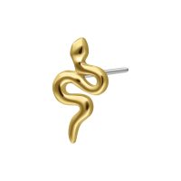 Goldener Schlangenaufsatz aus 14K Gold für Push-Fit Piercings auf weißem Hintergrund