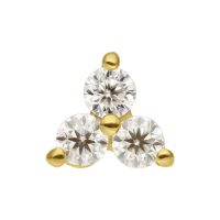 Trinity Aufsatz aus 14K Gold mit drei Moissanit-Steinen auf weißem Hintergrund