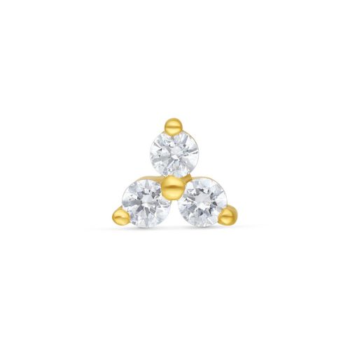 Goldener Trinity Aufsatz mit drei klaren Kristallen auf weißem Hintergrund